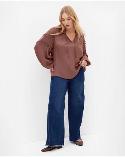 City Chic - Plus size Drama Queen Long Sleeve Shirt - cinnamon