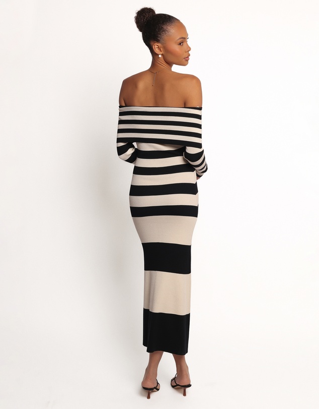 Petal & Pup - Banks Off Shoulder Knit Dress - Black Cream Stripe