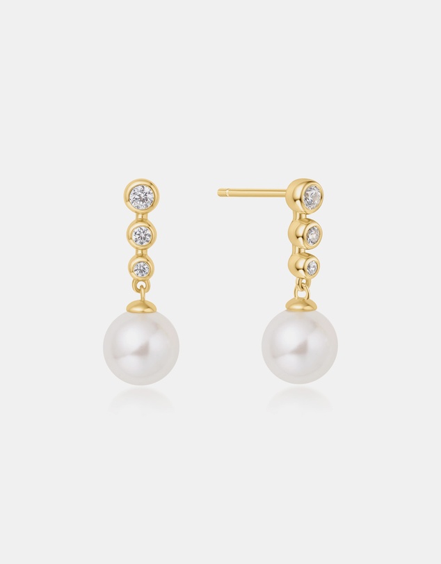 Ania Haie - Ania Haie Gold Tennis Beaded Stone Pearl Drop Stud Earrings