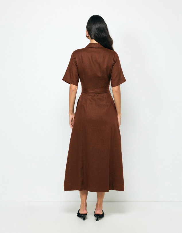 Revibe - Repaired AERE Orien Tuck Waist Linen Shirt Dress - AU 6