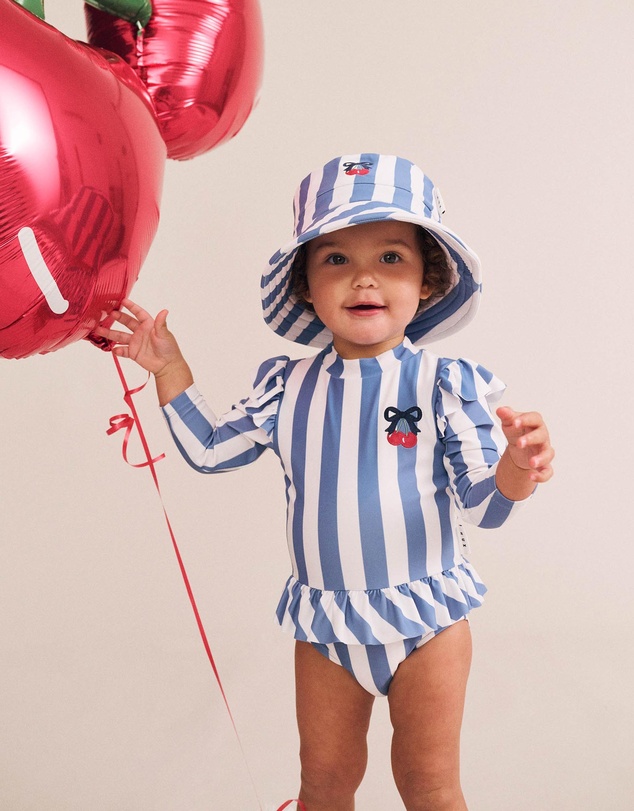 Huxbaby - Vintage Stripe Cherry Peplum Swimsuit - Babies-Kids