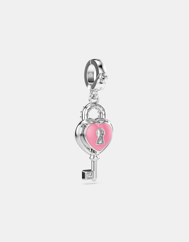 Swarovski - Idyllia Charm, Mixed Cuts, Heart With Key, White, Rhodium Plated