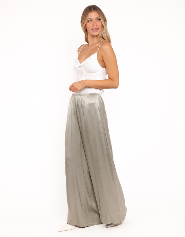 Petal & Pup - Sullivan Wide Leg Satin Pant - Sage