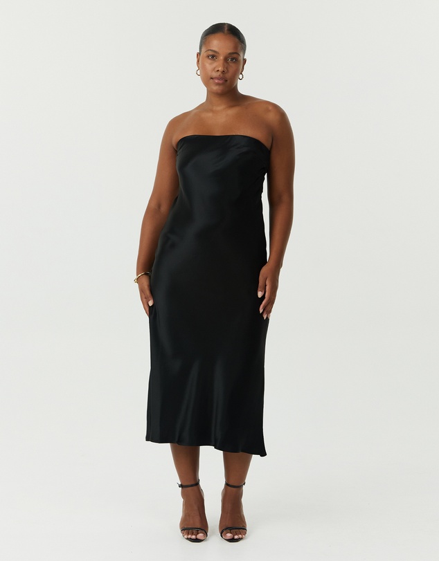 Third Form - Satin Tie Back Strapless Midi Dress