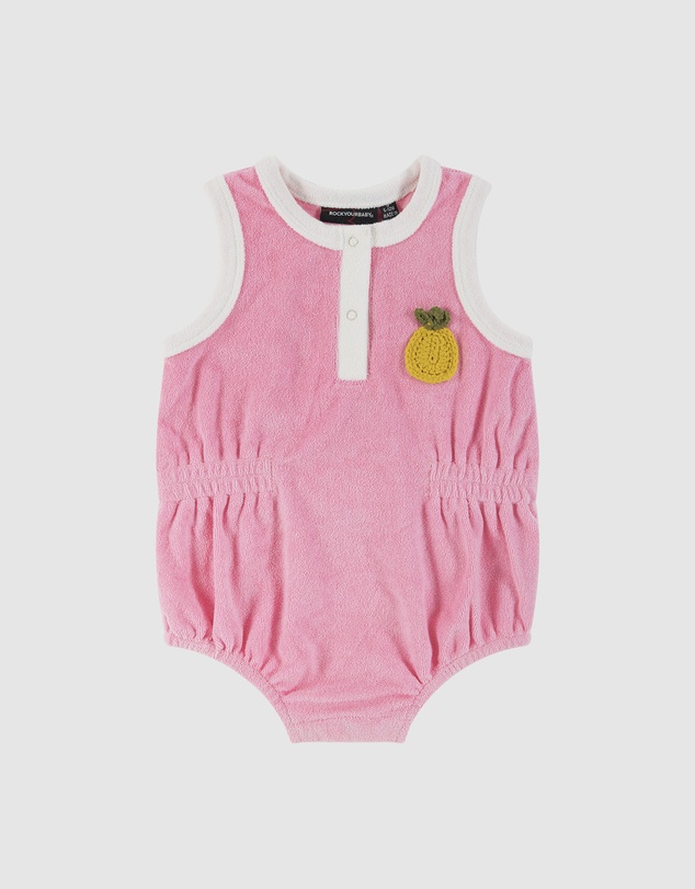 Rock Your Baby - Pineapple Goldie Terry Baby Romper in Pink
