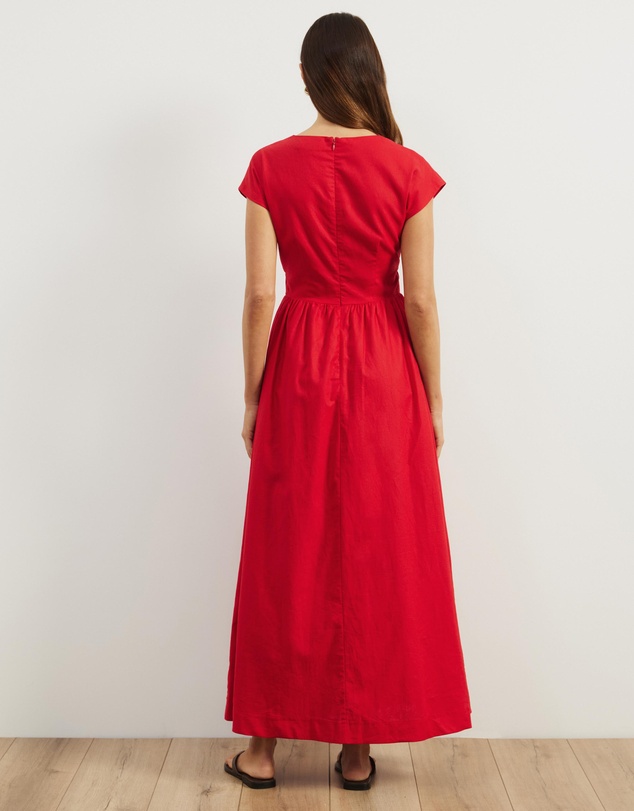 Atmos&Here - Anna Tie Front Linen Blend Maxi Dress