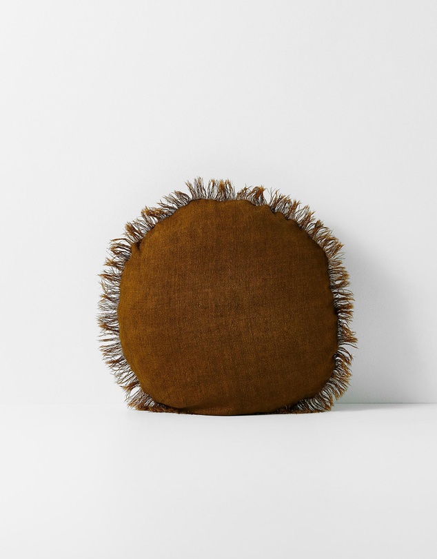 Aura Home - Vintage Linen Fringe Small Round Cushion