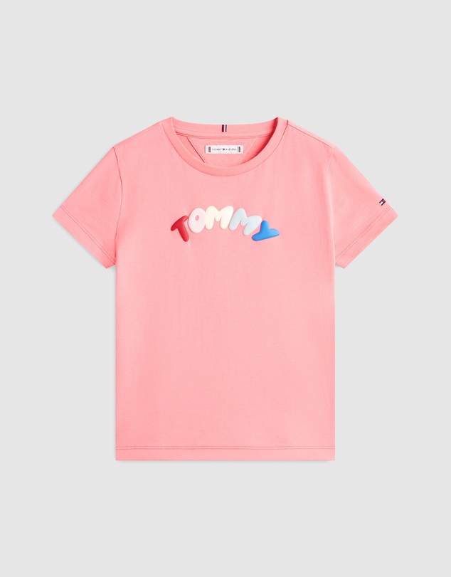 Tommy Hilfiger - Girls Textured Logo Jersey Crew Neck T-Shirt - Kids