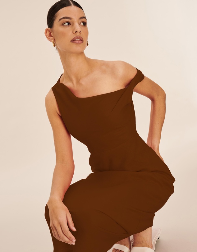 AERE - Fia Linen Draped Off Shoulder Maxi Dress