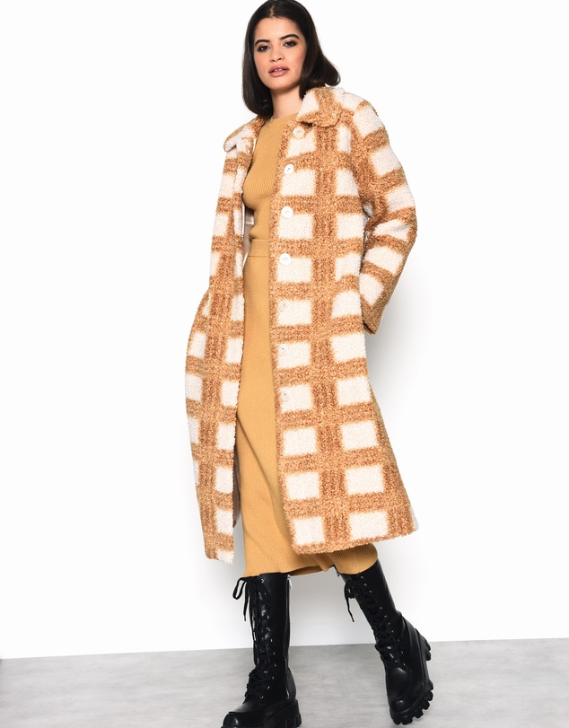 Glamorous - Camel tartan long coat