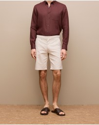 Trenery - Stretch Cotton Dobby Longline Short in Chalk