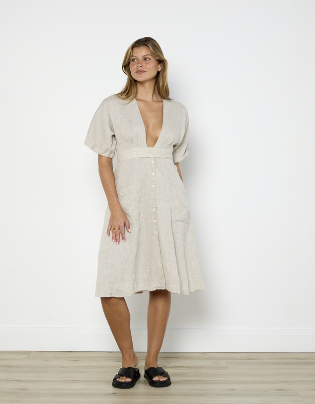 Cirkular - Pre-Loved - Reformation Taupe Linen Midi Dress