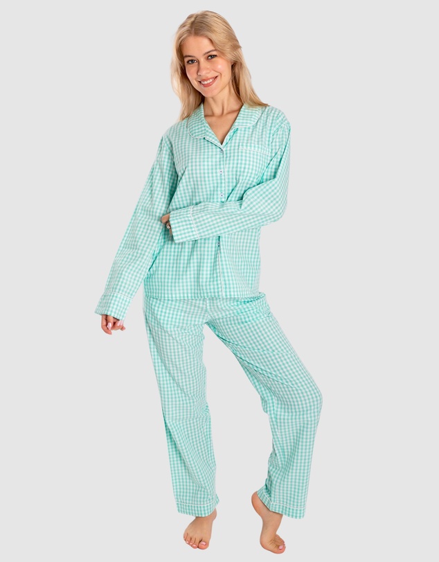 Sant And Abel - Women's Hepburn Gingham Mint Long PJ Set
