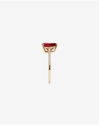Michael Hill - Pear Cut Red Created Ruby Gemstone and Diamond Ring in 10kt Yellow Gold