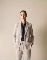 Trenery - Cotton Blend Puppytooth Ponte Blazer in Natural Marle