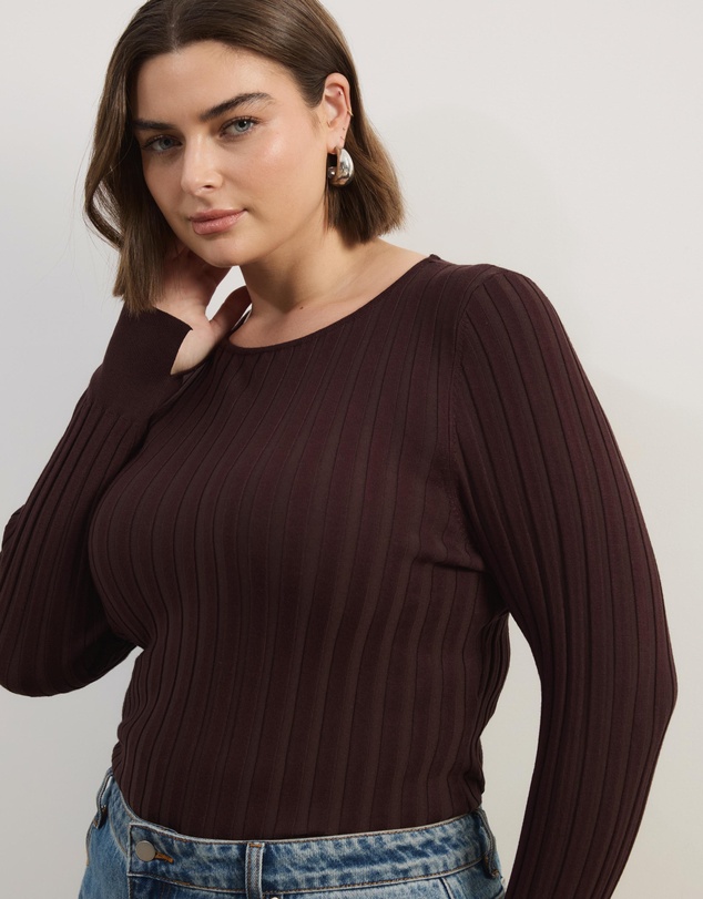 Atmos&Here Curvy - Rumi LS Fitted Rib Knit Top