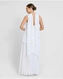 Six Stories - Embellished Pearl Strappy Maxi Dress with Neck Scarf