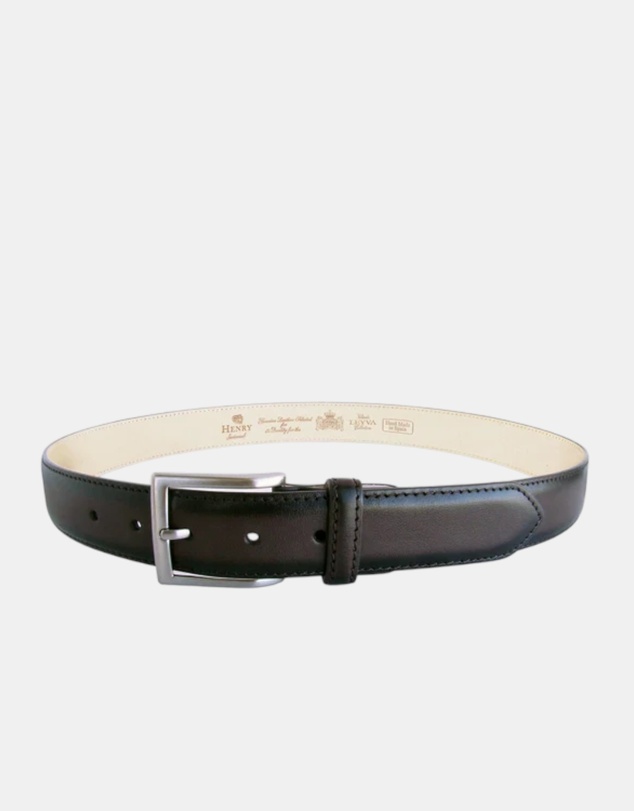 Henry Bucks - HENRY SARTORIAL x LEYVA Calf Leather Belt BROWN