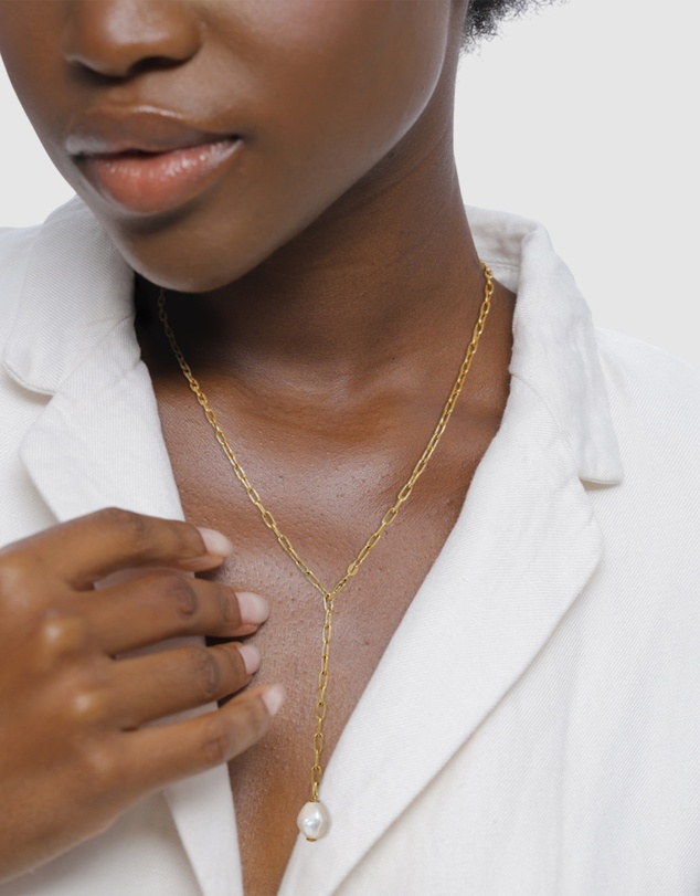 Elli Jewelry - Necklace Women Y-chain White Pearl 925 Sterling Silver Gold Plated