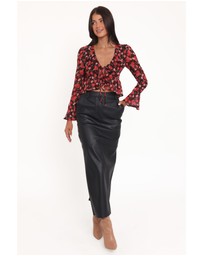 Petal & Pup - Aveline Chiffon Ruffle Front Top - Brown Floral