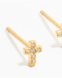 Lovisa - Gold Plated Sterling Silver Mini Diamante Cross Stud Earrings