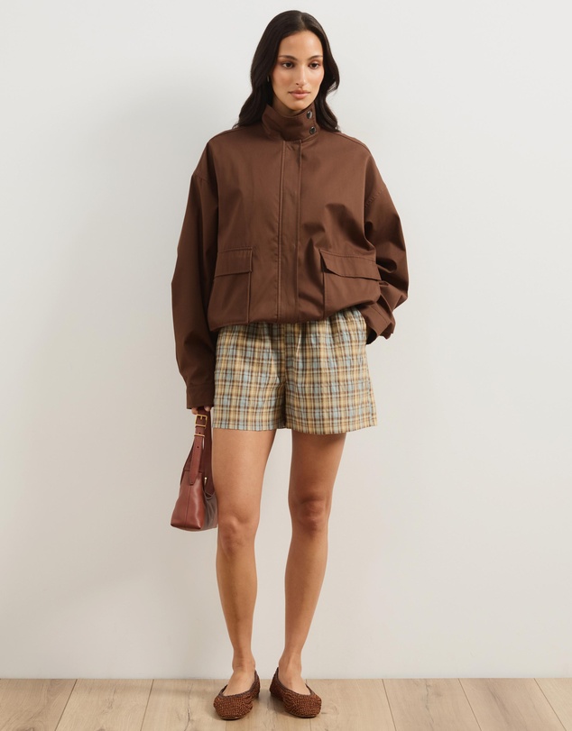 Atmos&Here - Checkered Cotton Blend Shorts With Contrast Elasticated Waistband