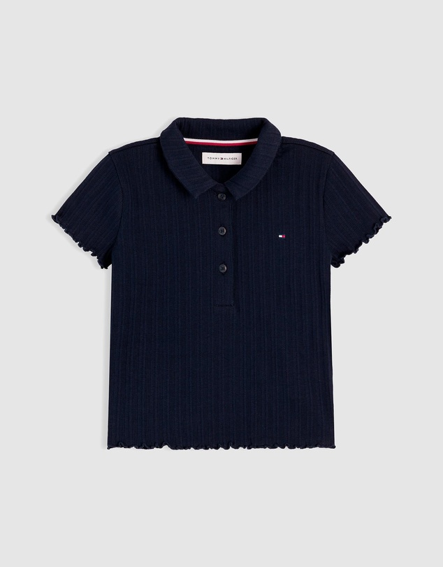 Tommy Hilfiger - Ribbed Pointelle Polo Collar Top - Teens