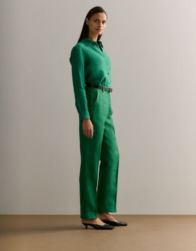 Trenery - Linen Twill Tapered Leg Trouser in Evergreen