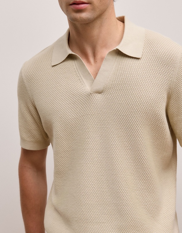 Trenery - Cotton Texture Stitch Polo in Stone