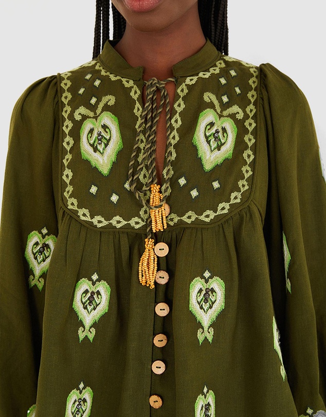 Farm Rio - Green Embroidered Blouse