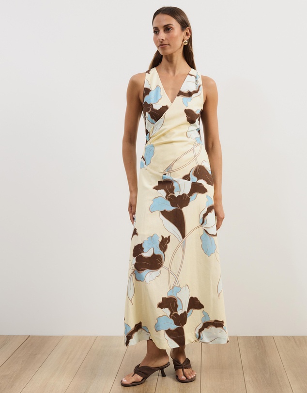 Atmos&Here - Stephanie Linen Blend Wrap Front Midi Dress