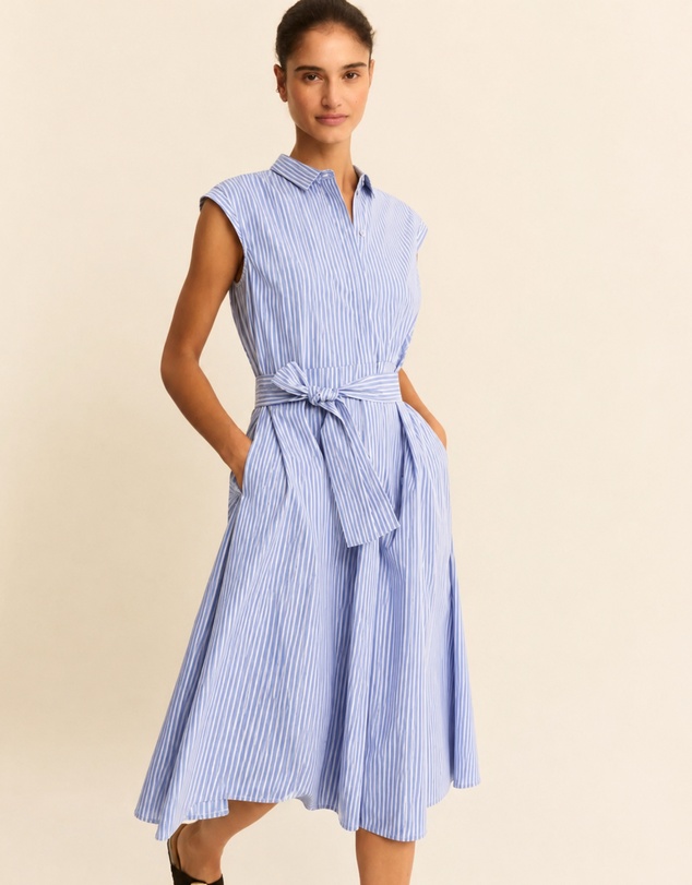 Emme | Max Mara Group - Periwinkle Blue Striped Cotton Dress