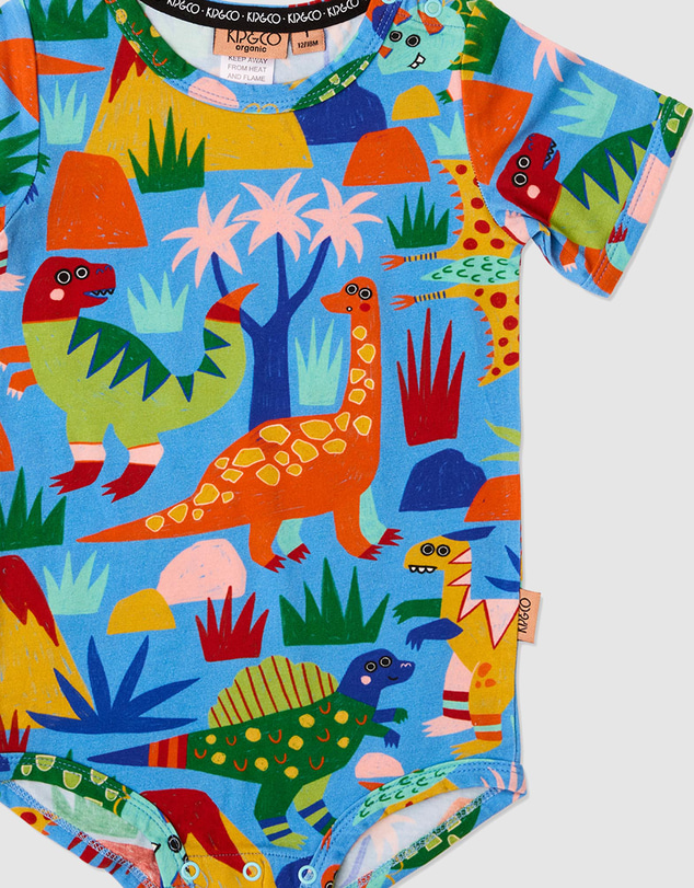Kip&Co - Organic Cotton SS Romper Dinosoar Roar - Babies