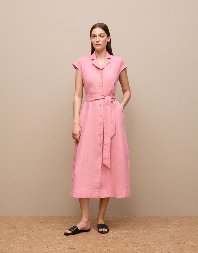 Trenery - Linen Cap Sleeve Shirt Dress in Pink Peony