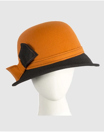 Max Alexander - Winter Felt Orange/Black Cloche Hat