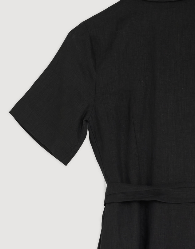 Revibe - Repaired AERE Orien Tuck Waist Linen Shirt Dress - AU 8