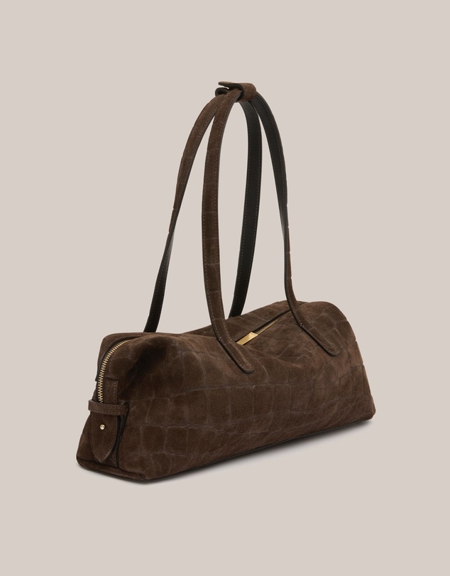 VESTIRSI - Gia Croc Suede Shoulder Bag Chocolate