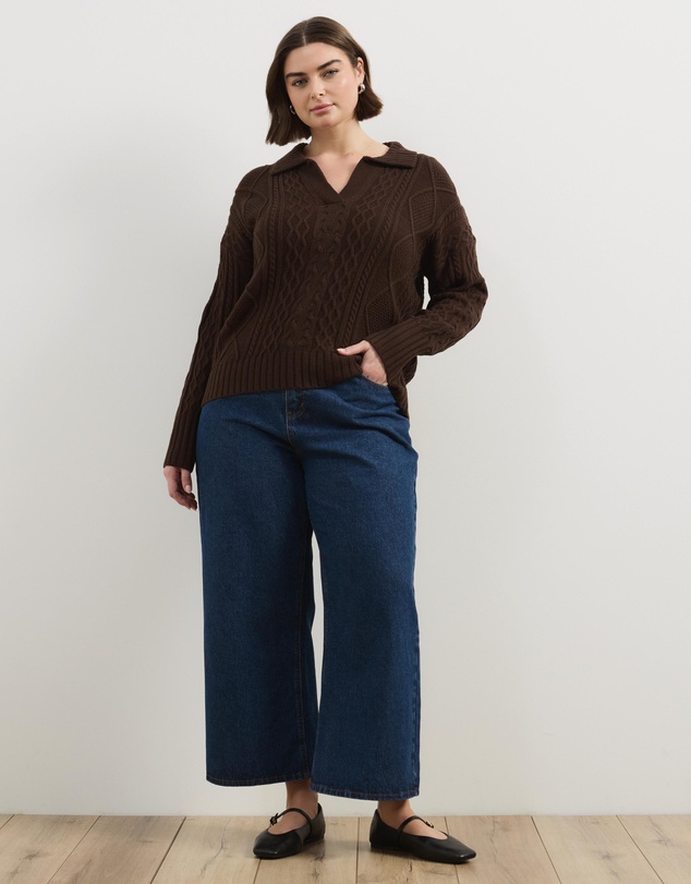 Atmos&Here Curvy - Faye Cable Knit Pullover With Collar