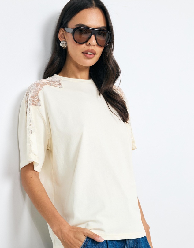 AERE - Lace Contrast T-Shirt