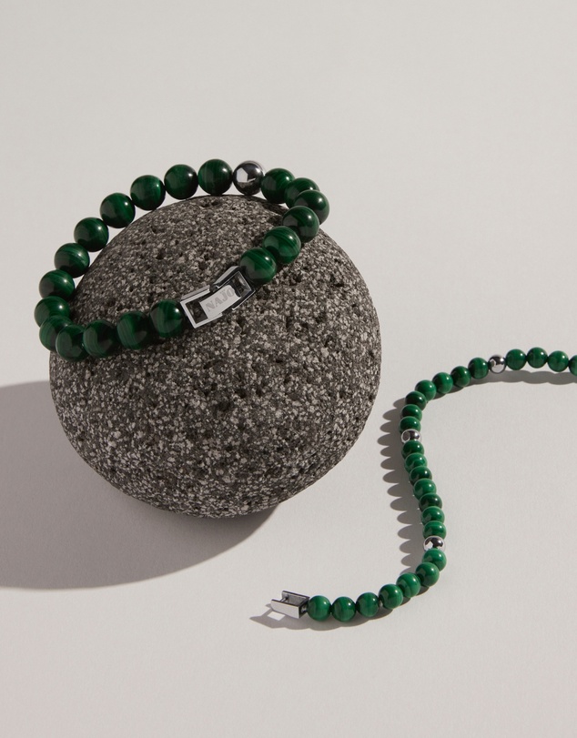 Najo - Atlas 10mm Malachite & Steel Bracelet