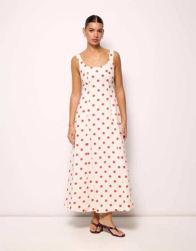 AERE - Ava Polka Dot Linen Maxi Dress