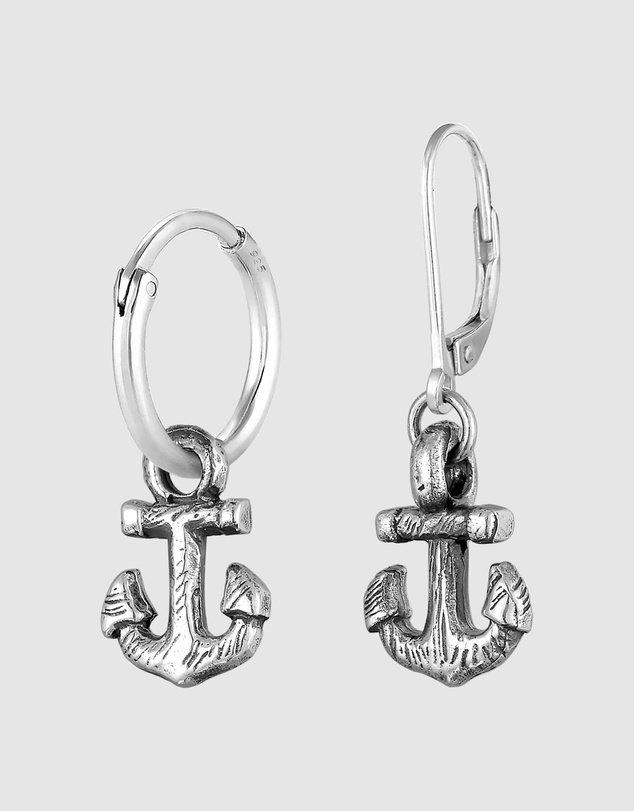 Haze & Glory - ICONIC EXCLUSIVE - Oxidised Anchor Hoop Earrings in 925 Silver