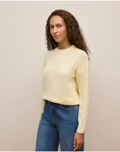 Trenery - Wool Cashmere Cable Detail Crew in Winter Butter