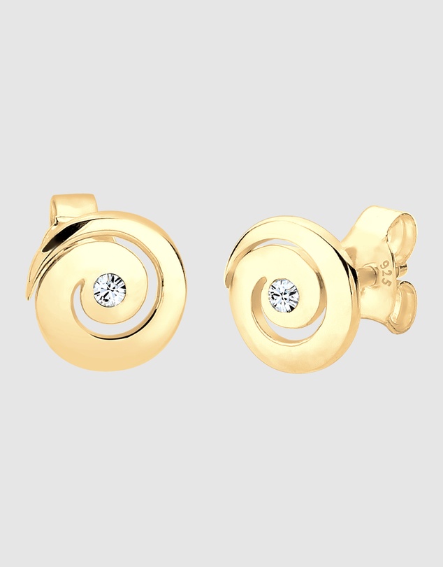 Elli Jewelry - Earrings Ear Studs Spiral Geo Sparkling with Crystals in 925 Sterling Silver Gold Plated