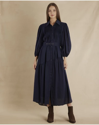 Amelius - Poeta Ramie Pintuck Belted Dress