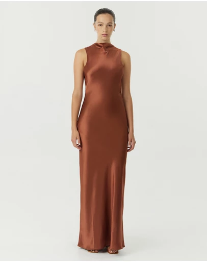 Third Form - Satin Bias Cowl Back Maxi Dress
