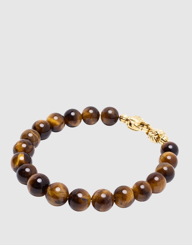 Nialaya Jewellery - Brown Tiger Eye Healing Bracelet with Gold Lock