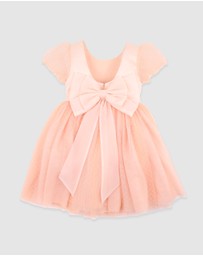 Bebe by Minihaha - Peach Spot Puff Sleeve Dress With Back Bow 3-10 Yrs