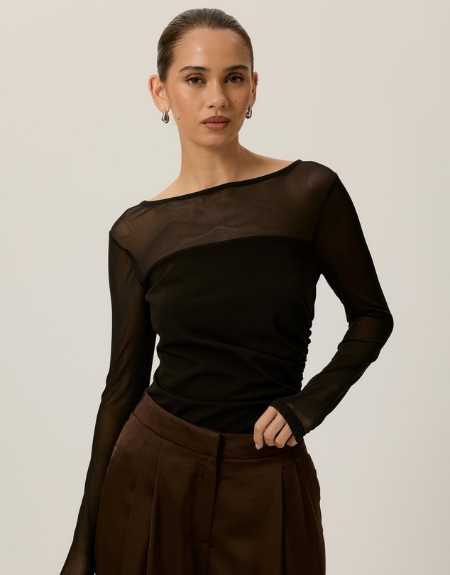 Tussah - Amelia Sheer Panel Gathered Long Sleeve Top