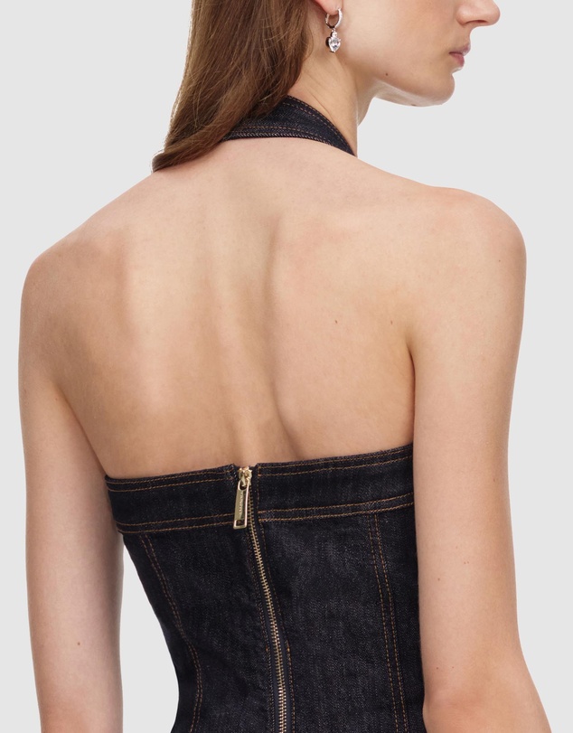 Self Portrait - Denim Halterneck Midi Dress